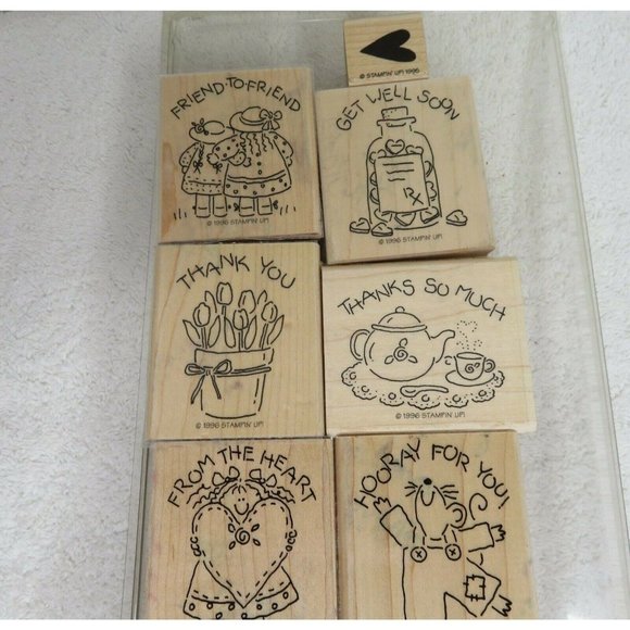 NEW Lot of 9 Rubber Stamp Vintage 1996 Stampin Up Wooden Stamps Craft Wood Notes - Picture 2 of 16
